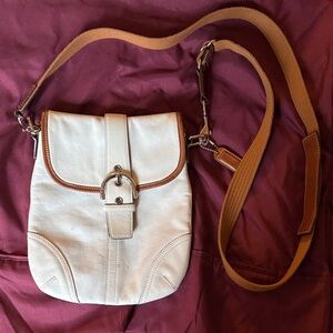 Vintage Coach White and Tan Crossbody Bag